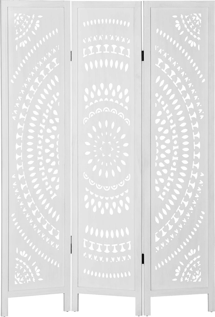 HOMCOM 3-teiliger faltbarer Raumteiler, geschnitzter Raumteiler aus Holz für Zuhause und Büro, 120 x 170 cm, weiß