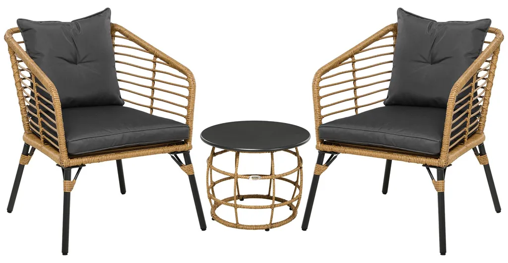 Salon de Jardin Stable Sol Irrégulier - Mobilier Rotin PE Anti-UV 3Pcs