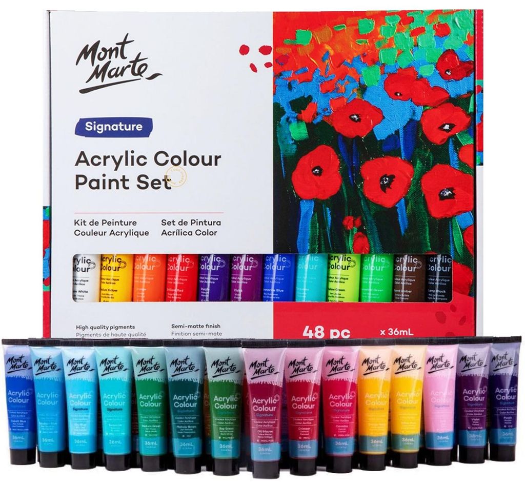 Mont Marte Acrylfarben Set – 48 Farben x 36ml Tuben – Ideal für Acrylmalerei & kreative Projekte – Brillante Lichtechte Farben mit großer D...