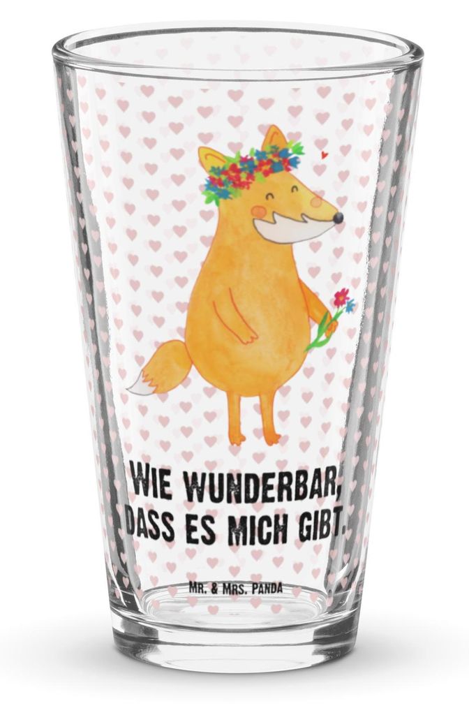 Mr. & Mrs. Panda Longdrinkglas Fuchs Blumen - Transparent - Geschenk, Wasserglas, Tumbler, Boho, Glas, Blumenliebe, Bierglas, Trinkglas, Ich, Mich,...