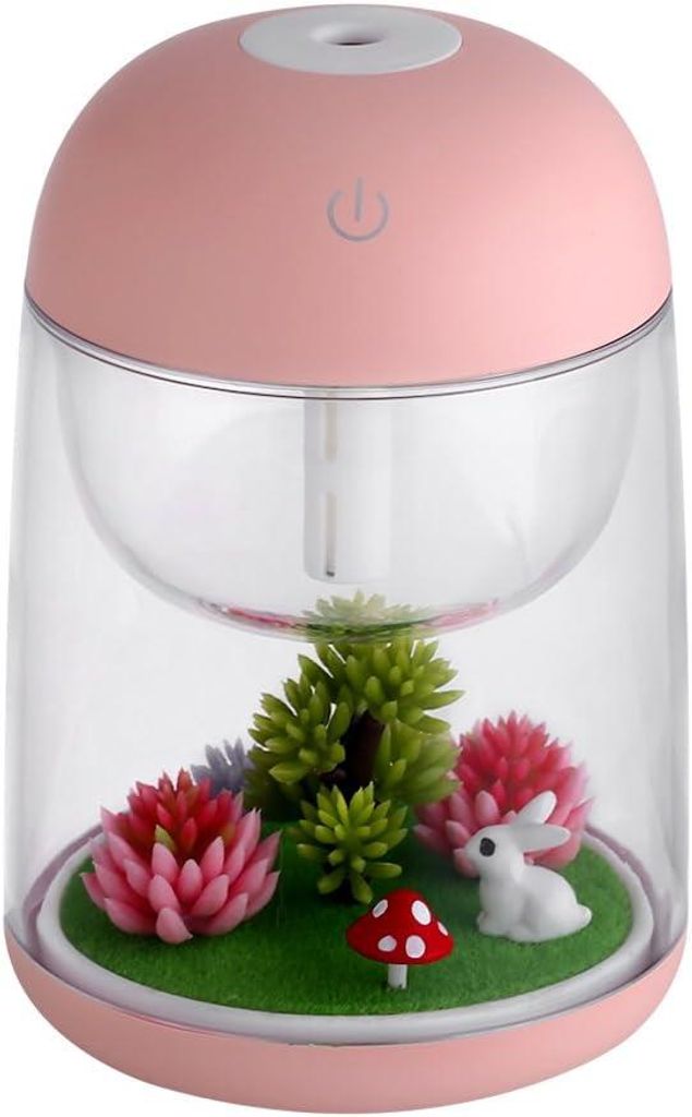Kleiner transparenter Luftbefeuchter mit Mini-Landschaft, Luftzerstäuber, Luftreiniger und Aromadiffusor sowie buntem Nachtlicht für Zuhause und ...