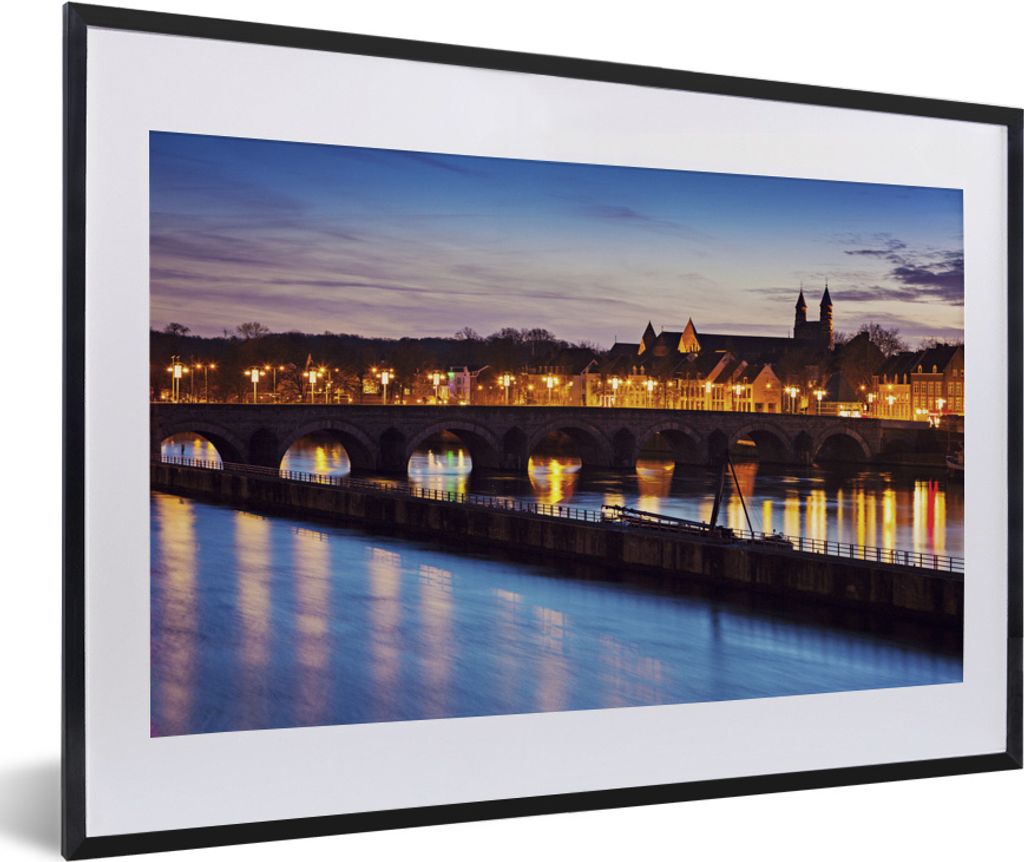 MuchoWow MuchoWow Gerahmtes Poster Licht - Brücke - Maastricht 60x40 cm - Poster mit zchwarzem Bilderrahmen - Schlafzimmer - Plakat in Rahmen ...