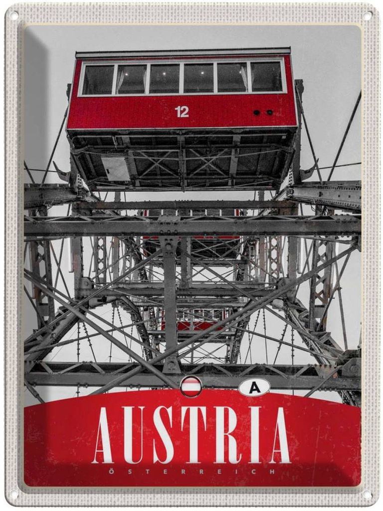 vianmo Blechschild 40x30 cm Österreich Gondeln rot Aussicht Bildmotiv Reisemotiv Abenteuer Reisen Europa Urlaub
