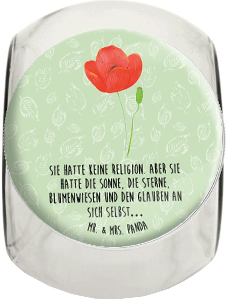 Mr. & Mrs. Panda Kaffeedose Blume Mohnblume XL 2000ml - Blattgrün - Geschenk, Bonbonglas, Mohn, Selbstliebe, Candyglas, Süßigkeiten Glas, Respek...