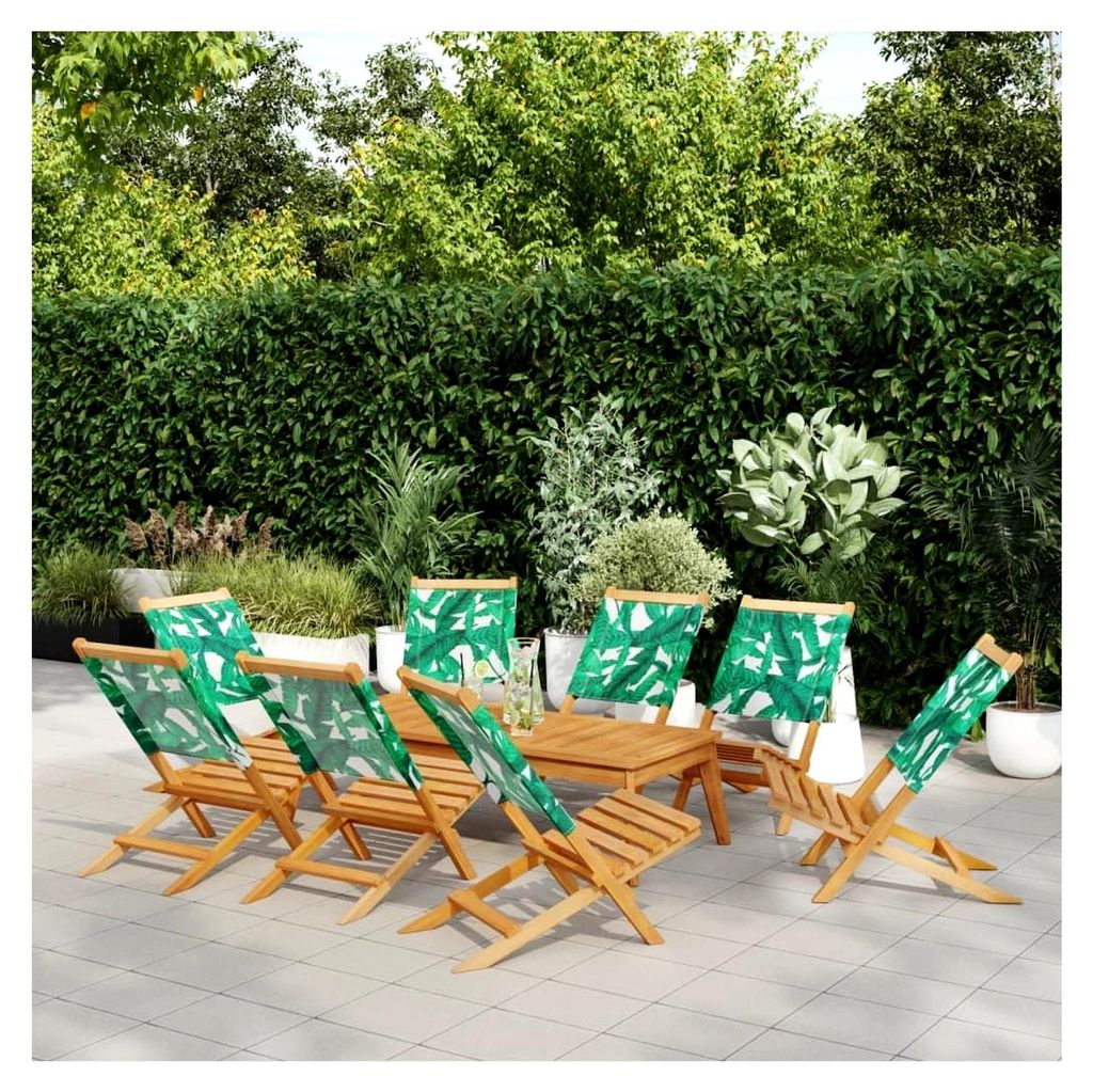 Gartenstühle 8 Stück klappbar grün Stoff und Massivholz für Balkon und Outdoor