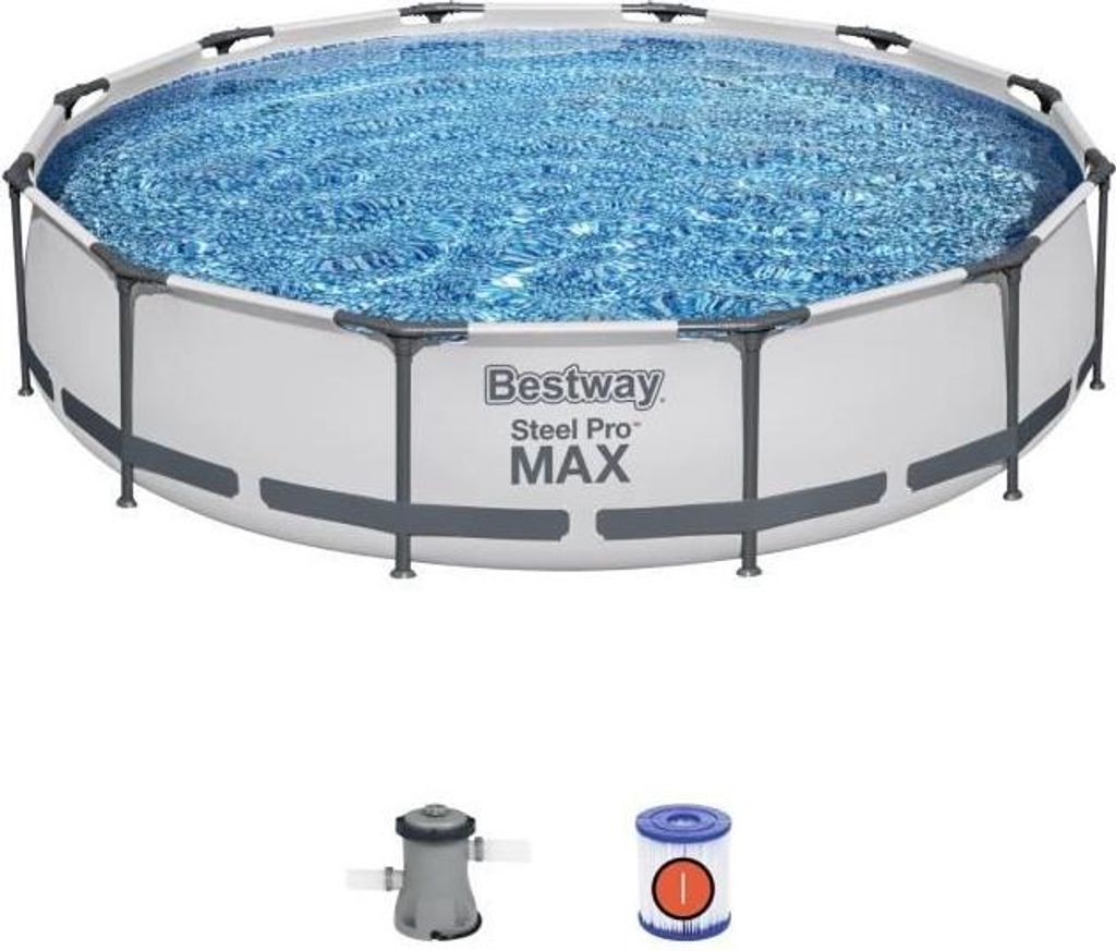 Aufstellpool Bestway Steel Pro Max, 366 x 76 cm, Rund, Inklusive Filterpumpe und Kartusche, 6473 L