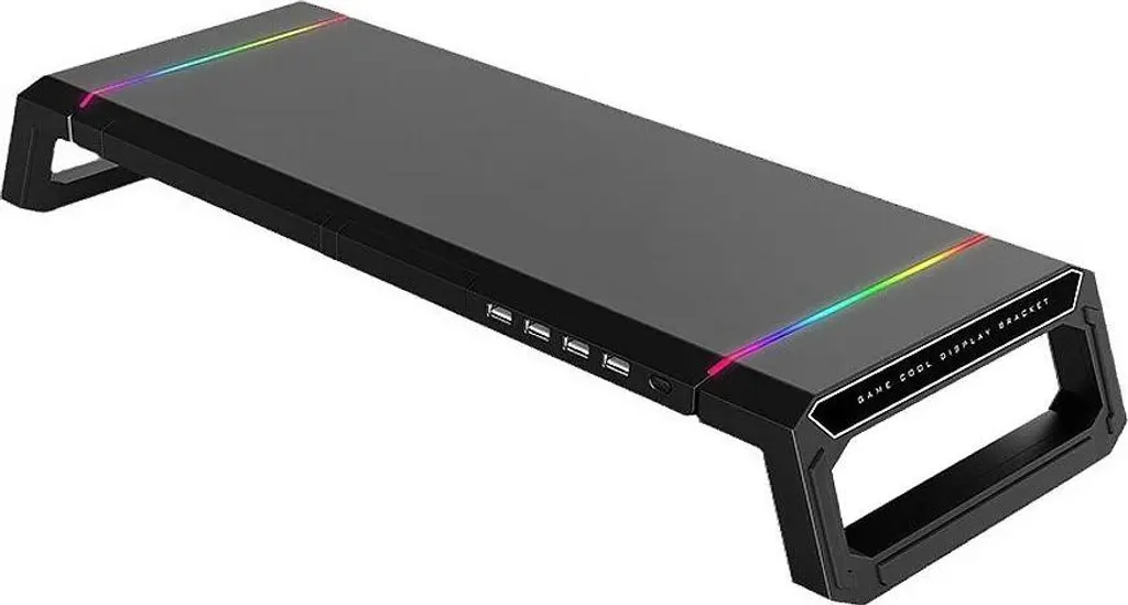 Support d'écran PC avec Hub USB 3.0 et éclairage RGB en ABS Noir - Max 24"