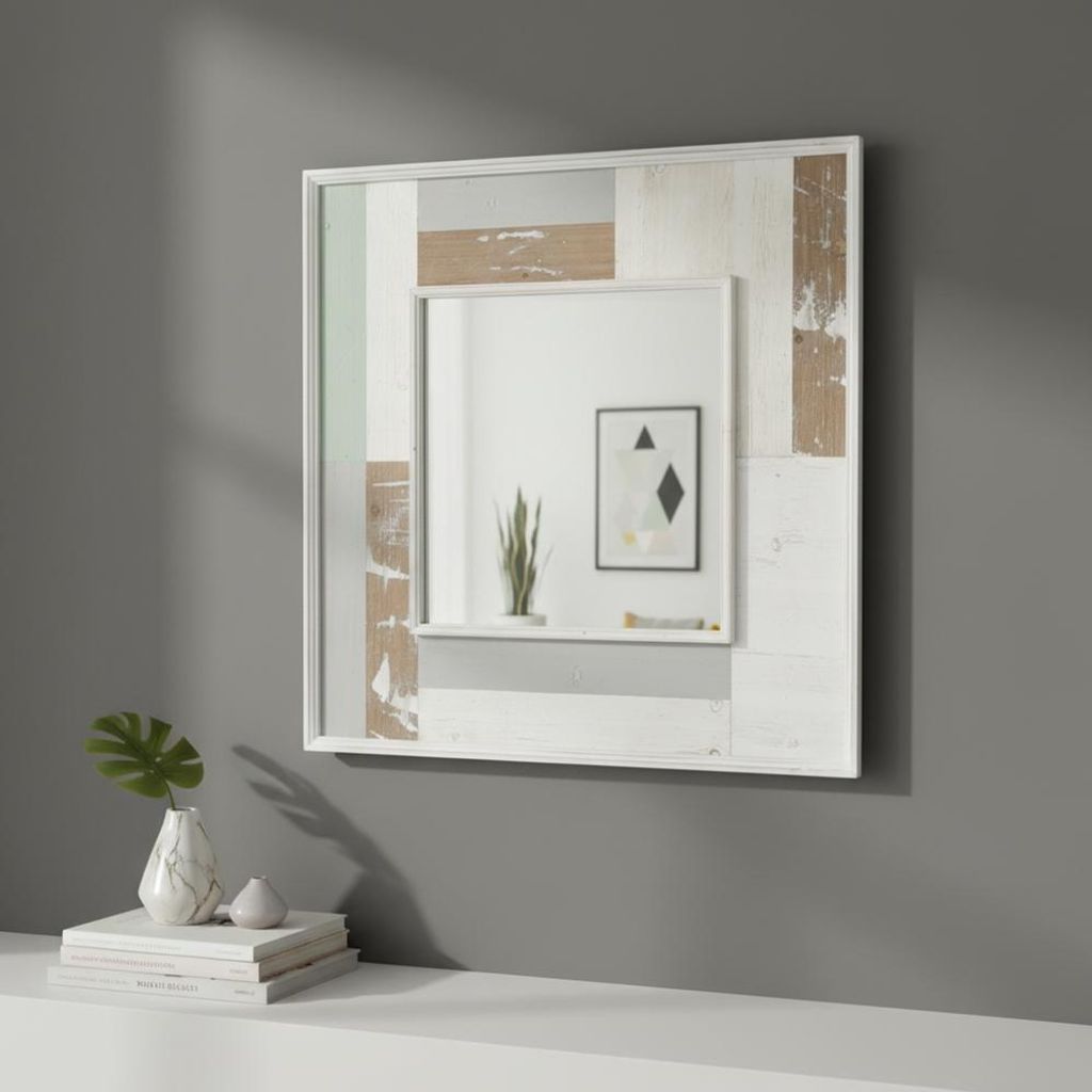 Melko Wandspiegel Deko Garderobe Holz 80CM Shabby Chic Badspiegel Vintage Flur