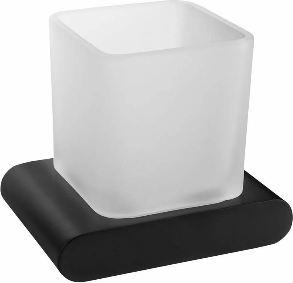 Sapho Flori - Vaso per spazzolino e dentifricio con supporto, vetro lattiginoso/nero opaco RF004/15