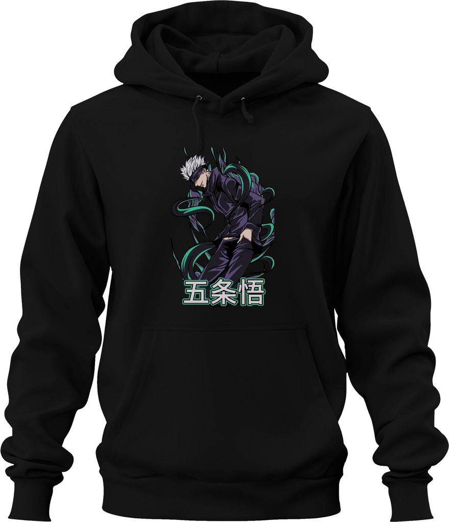 Jujutsu Kaisen Gojo 五条悟 Anime Otaku Geschenk Cool Augenbinde Uni Hoodie Kapuzenpullover, Schwarz, L