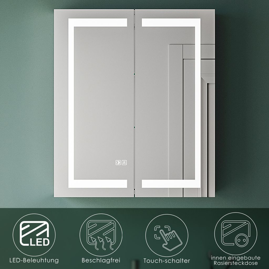 SONNI 60x70x13cm Edelstahl Flügeltür LED-Beleuchtung Produktbild 