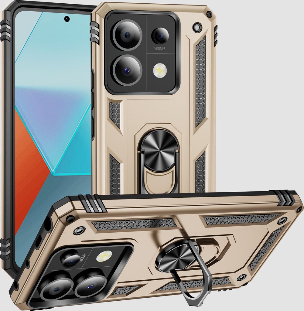 Schutzhülle für Xiaomi Redmi Note 13 Pro 5G Dual Layer Robust Militäre Fallschutz Hülle mit Ringhalterung Ständer Gold
