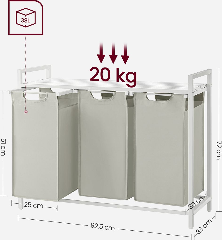 Koš na prádlo bílo-šedý 3 přihrádky x38L Obrázek produktu 7