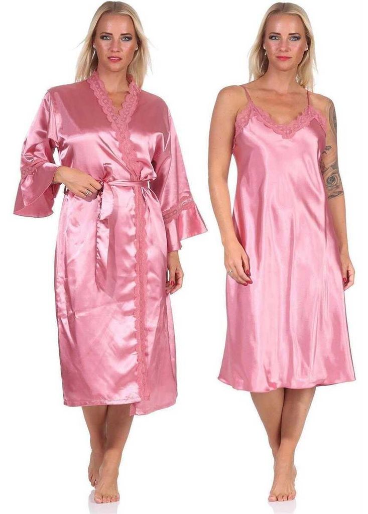 Damen 2 Teiler Kimono Negligé Nachtmantel Satinrobe mit Produktbild 