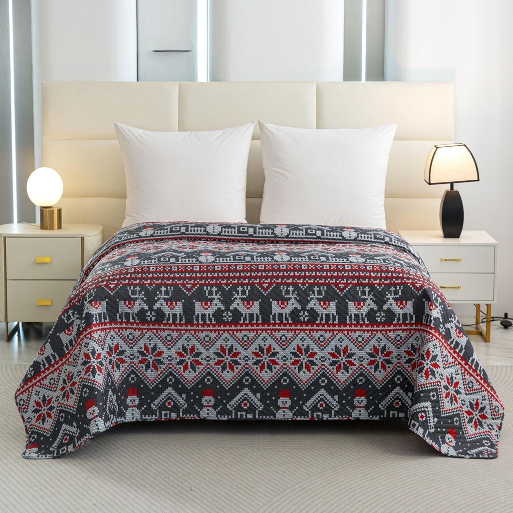 FEBE Tagesdecke Weihnachts Motiv Bettüberwurf 240x200 cm Überwurfdecke Sofadecke Sofaüberwurf Flauschig Mikrofaser Zimmer Deko