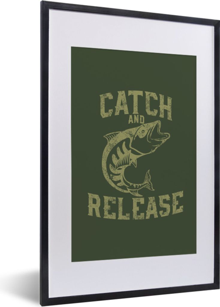 MuchoWow MuchoWow Gerahmtes Poster Jahrgang - Fisch - Text 40x60 cm - Poster mit zchwarzem Bilderrahmen - Poster in Rahmen