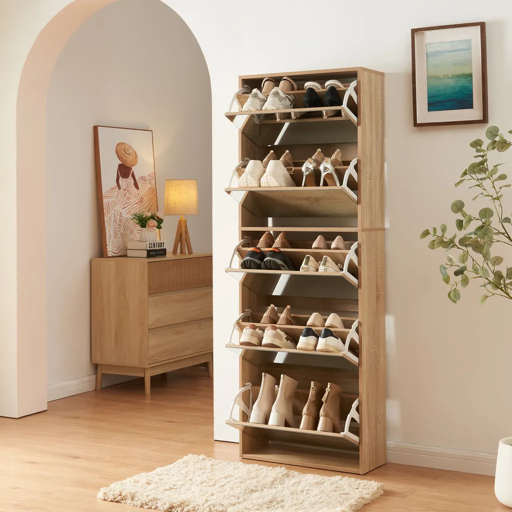 Meuble range-chaussures haut 5 portes miroirs pour le couloir