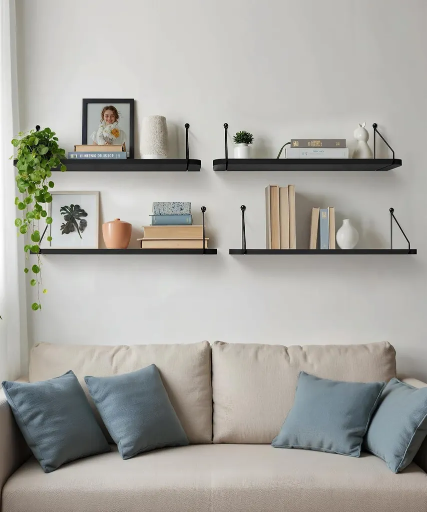 Étagère flottante bois et métal noir 60 cm - Finition mate haut de gamme