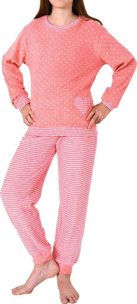 Mädchen Frottee Pyjama langarm mit Bündchen in toller Herz- und Streifenoptik – 291 201 93 198 ; Tupfen , 116