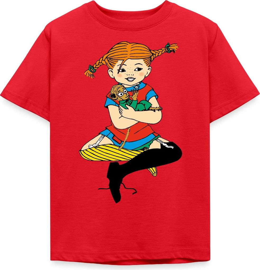 Spreadshirt Pippi Langstrumpf Zusammen Mit Herr Nilsson Kinder T-Shirt, 98/104 (3-4 Jahre), Rot
