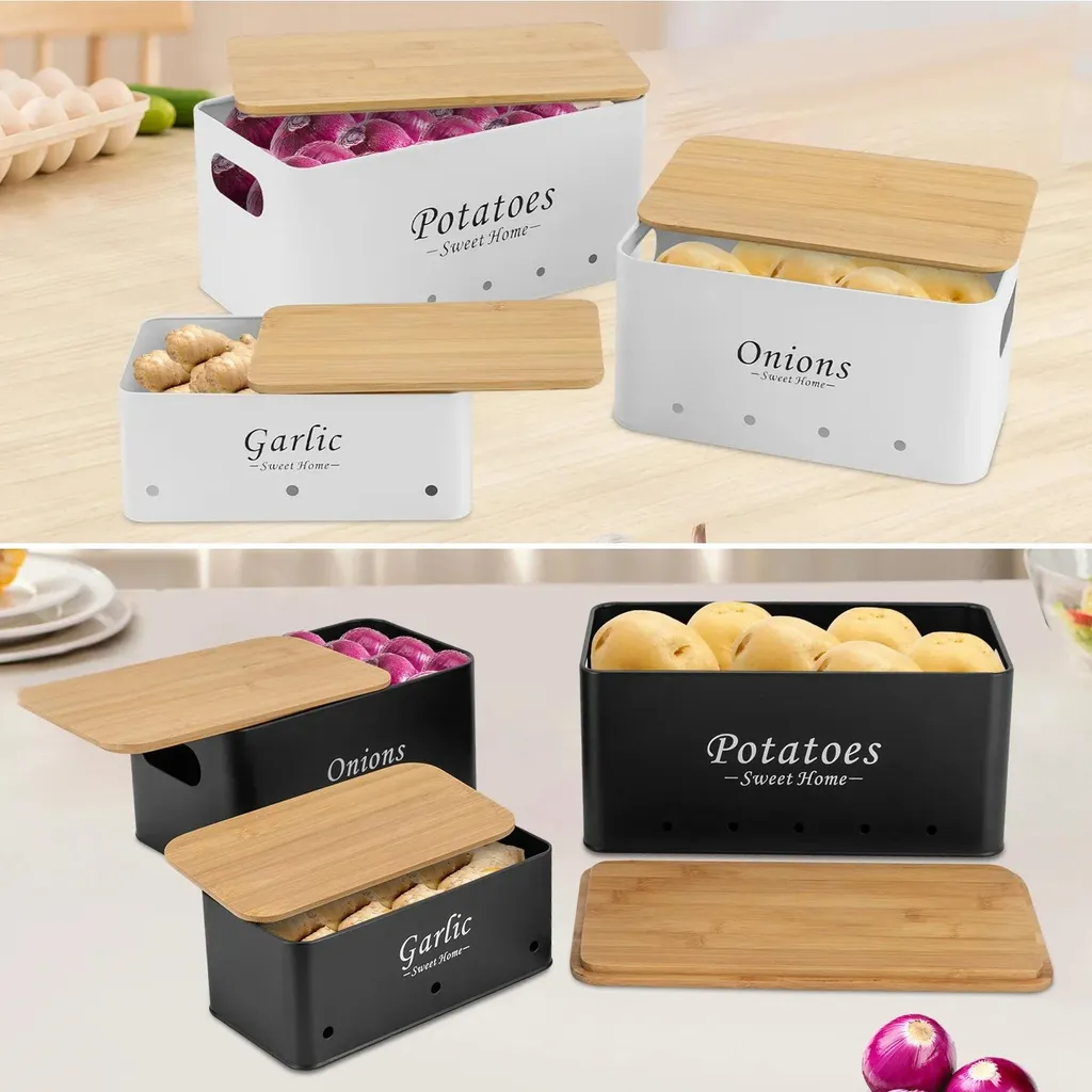 Boîtes de rangement design moderne en bambou blanc - Set de 3 pièces - 4
