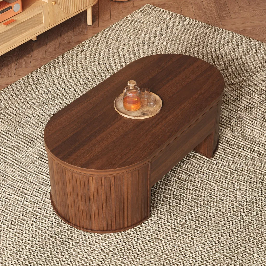 Table Basse Gain de Place avec Rangement et Plateau Relevable Design Noyer - 7