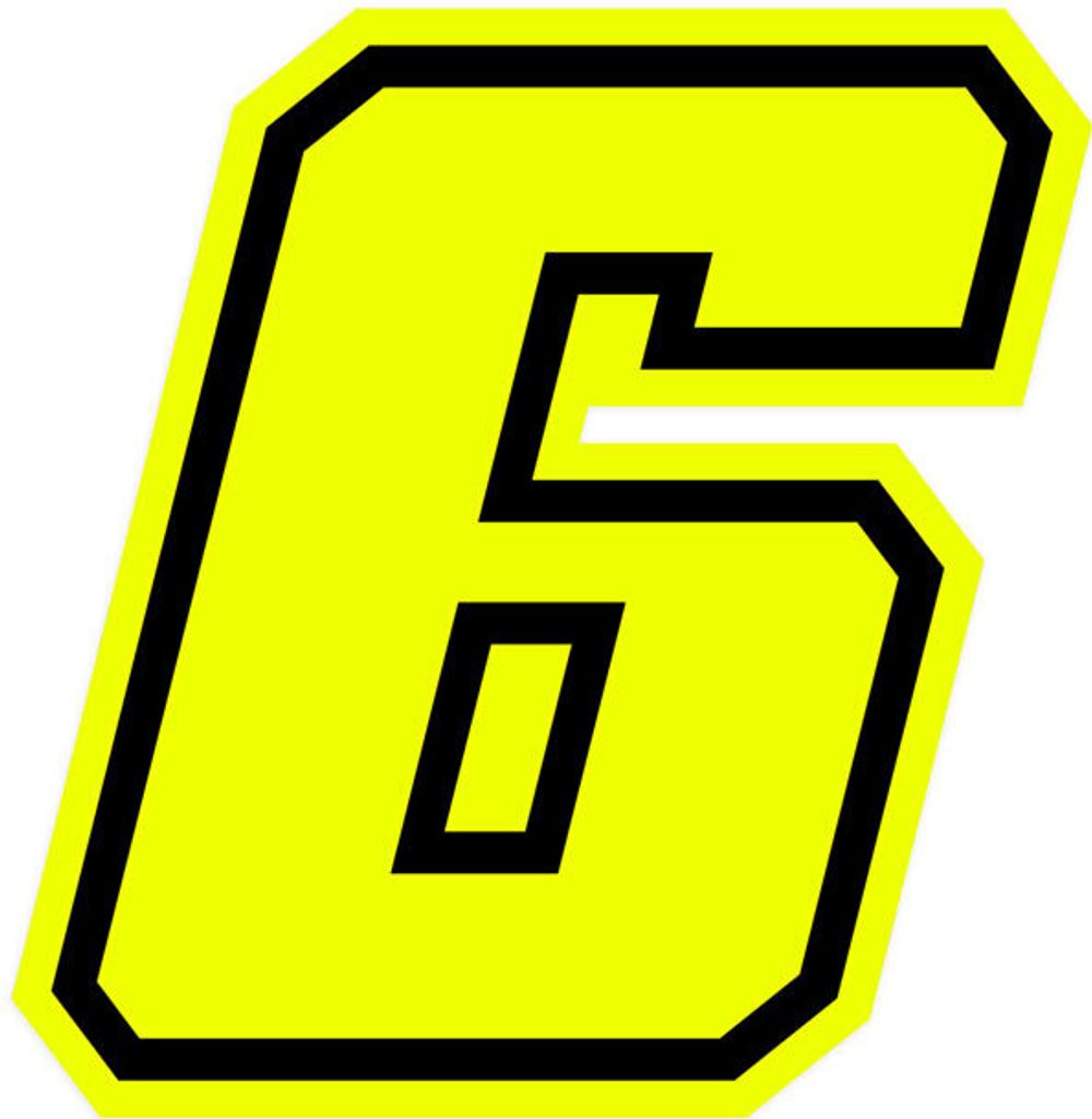 Sticker Rennnummer für Motorrad "6" Race Moto GP, Gelb Fluo, 10 x 10 cm