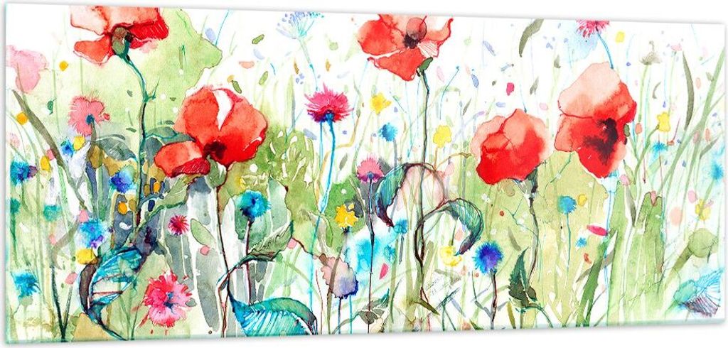 Bilder auf glas - Blumen Wiese Blatt Natur - 100x40cm - Glasbilder - Wandbilder - Kunstdruck - zum Aufhängen bereit - Wanddekoration aus Glas - Gl...