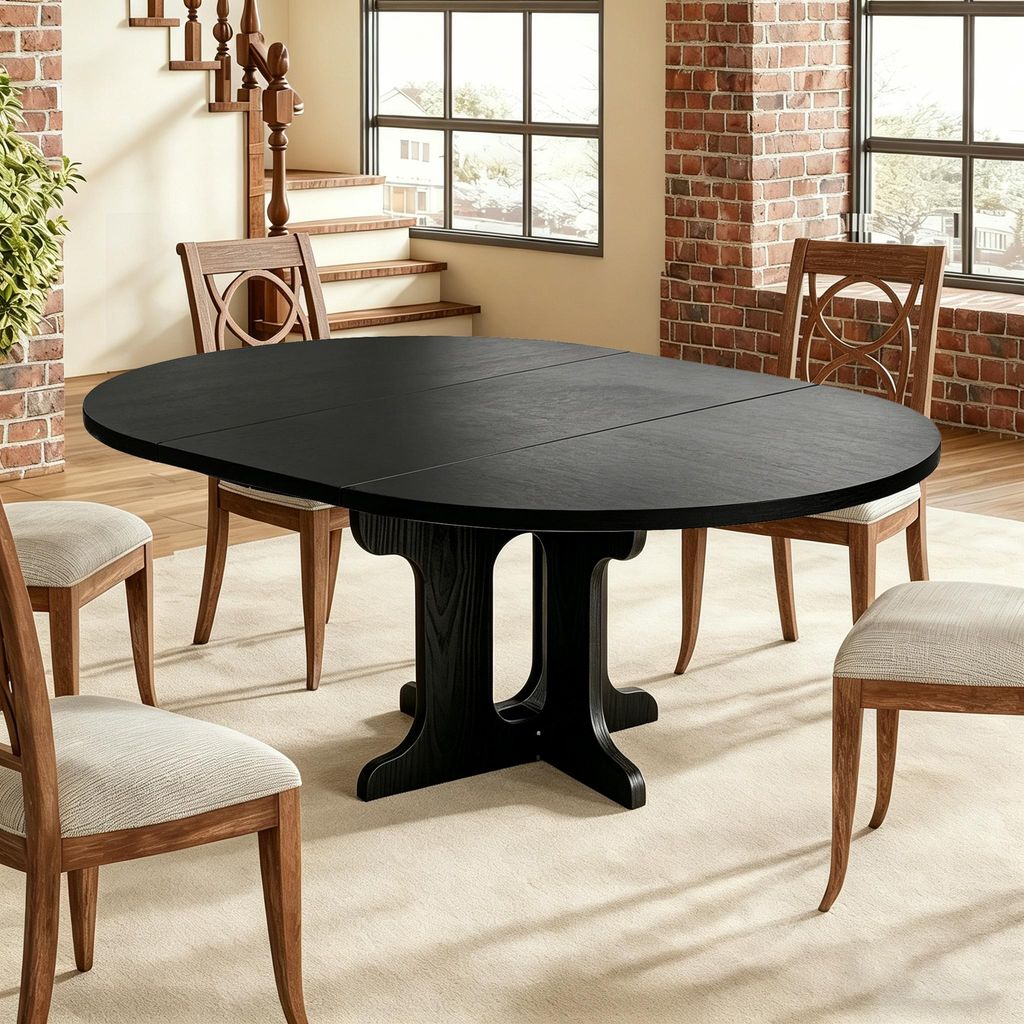 Runder Ausziehbarer Tisch Küchentisch 90-120 cm, 4-8 Personen Holz und weiß, Erweiterungsplatten intern, oval für Restaurant Wohnzimmermit Küche