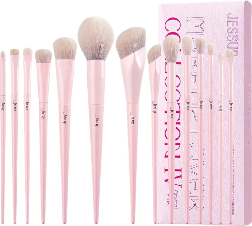 Kit complet de 14 pinceaux de maquillage Jessup T495 cristal rose
