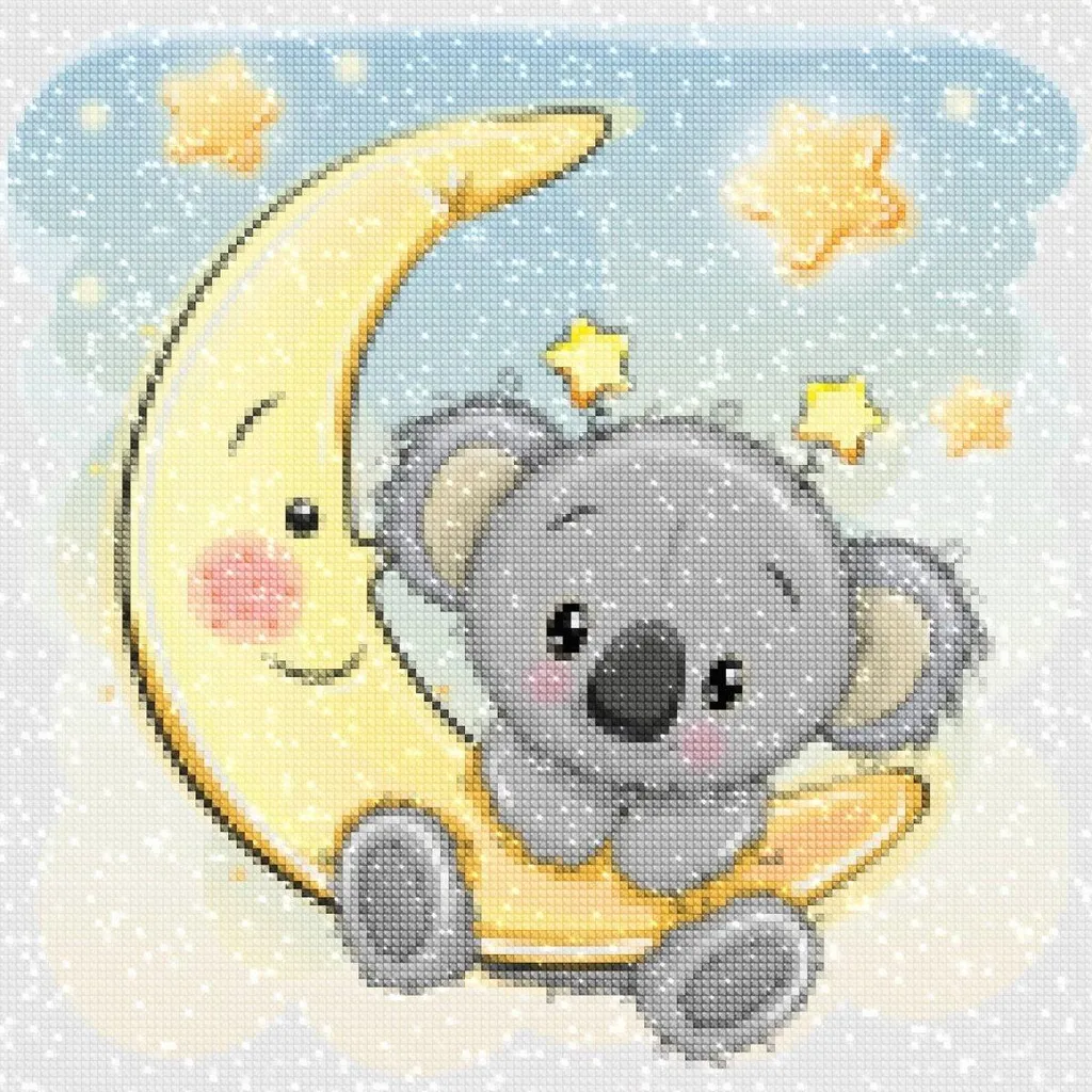Broderie diamant Ourson lune 35x35 cm avec strass brillants haute qualité