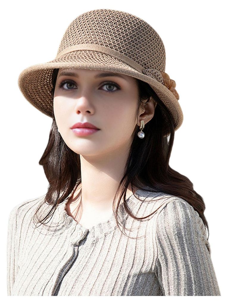 Damen-Bucket-Hat mit breiter Krempe, verziert mit Blumen und Schleife, ideal für Sommer, Freizeit und Strand – figurschmeichelnd und vielseitig ...