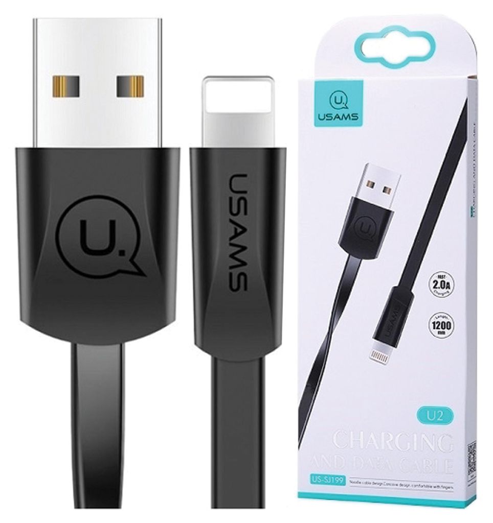 Usams U2 Cavo piatto Lightning 1,2 M Nero/Nero Sj199Ip01 Immagine del prodotto 