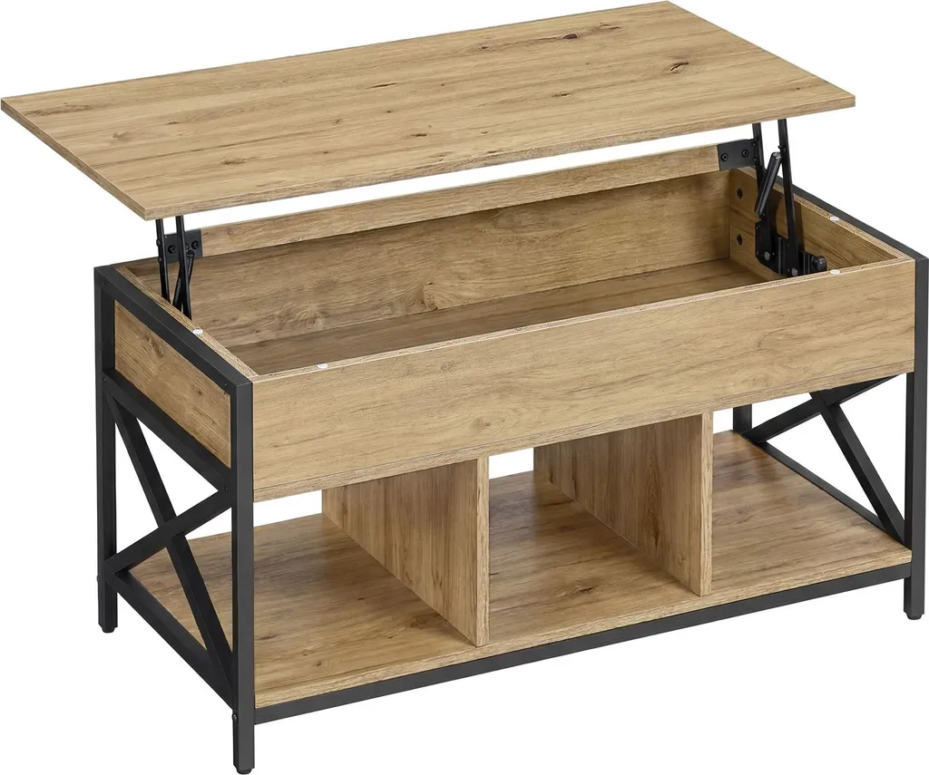 Table de salon industrielle chêne artisan 100 cm avec coffre de rangement