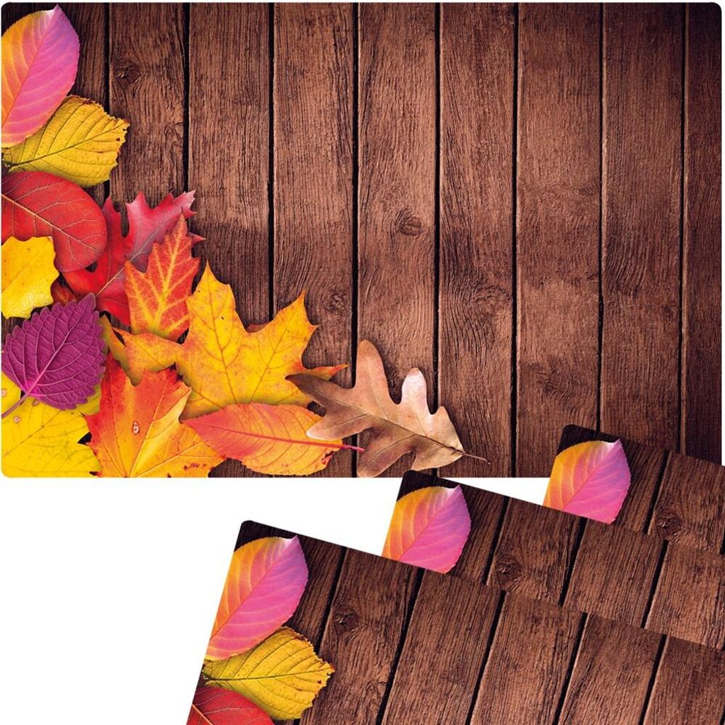 Abwaschbare Tischsets 4er Set Herbst-Laub Holz-Optik