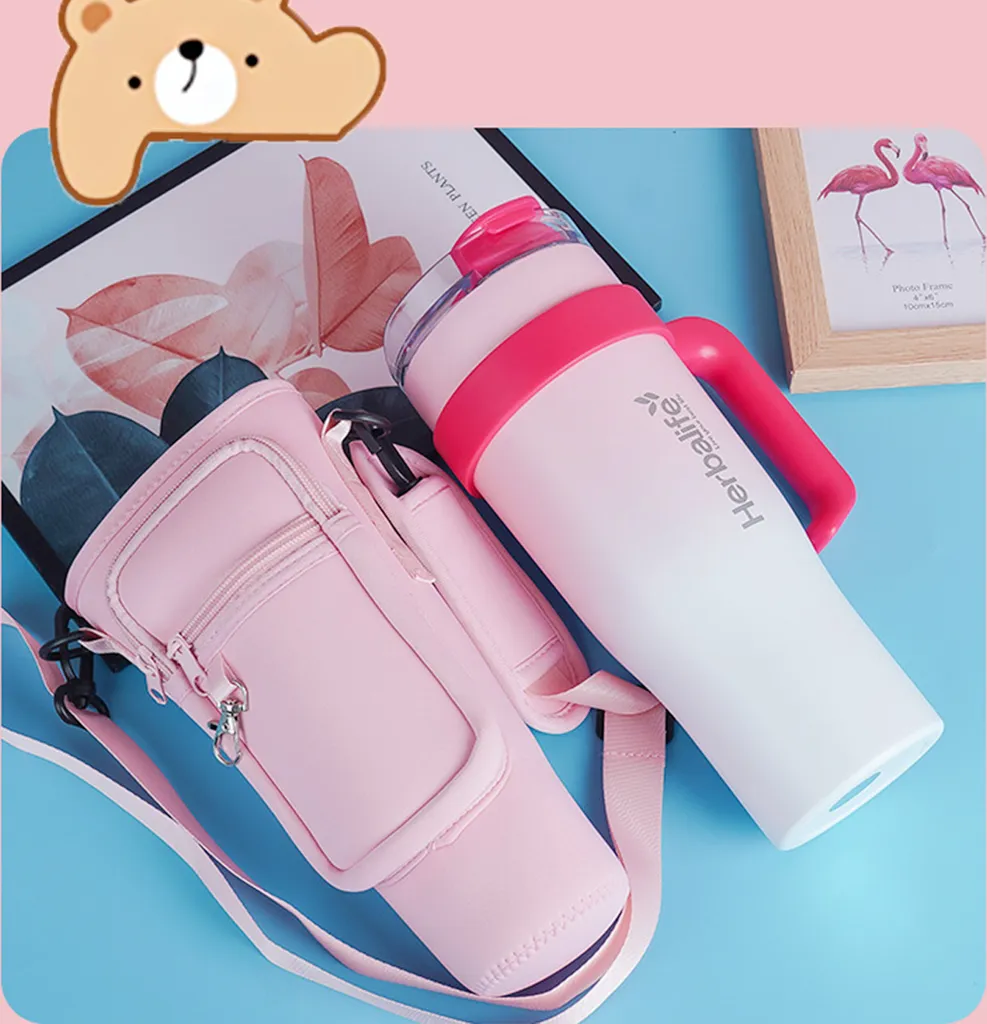 Custodia Tecnica Stanley 40oz Rosa - Tracolla e Tasca Essentials - 3