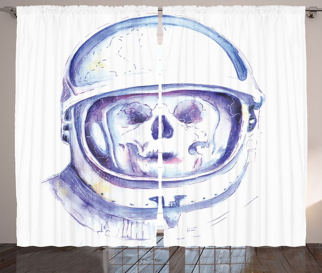ABAKUHAUS Schädel Rustikaler Vorhang, Astronaut Exploring Space, Wohnzimmer Universalband Gardinen mit Schlaufen und Haken, 280 x 225 cm, Lila Weiß