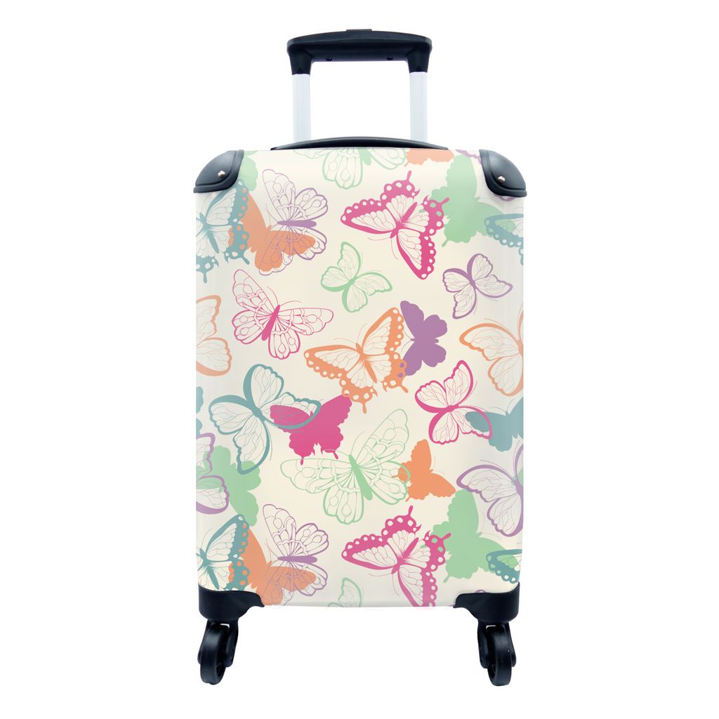 MuchoWow Koffer Handgepäck Trolley Rollkoffer Kleine Reisekoffer mit 4 Rollen - Schmetterlinge - Muster - Insekten - Cabin Size < 55x40x23 cm & ...