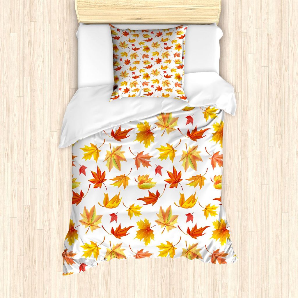 ABAKUHAUS Herbst Bettbezug Set, Demonstration von Fallen Ahornblättern auf einer einfachen Hintergrund Herbstsaison, 135 x 200 cm + 80 x 80 cm, We...