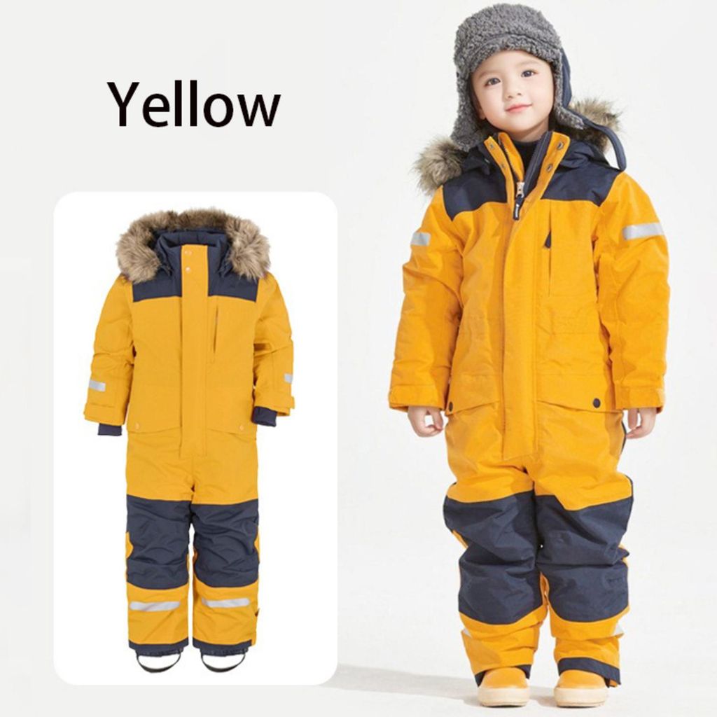 Winter Overall Skianzug für Kinder, Outdoor Wasserdicht Winddicht Schneeanzug für Jungen und Mädchen, Farbe: Yellow, Größe: 110cm