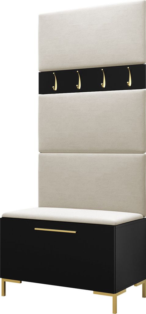MIRJAN24 Garderoben-Set Zilion III, Garderobe mit 4 Stück Gepolstertes Wandpaneel Pag 84x42 (Schwarz + Gold, Manila 02)