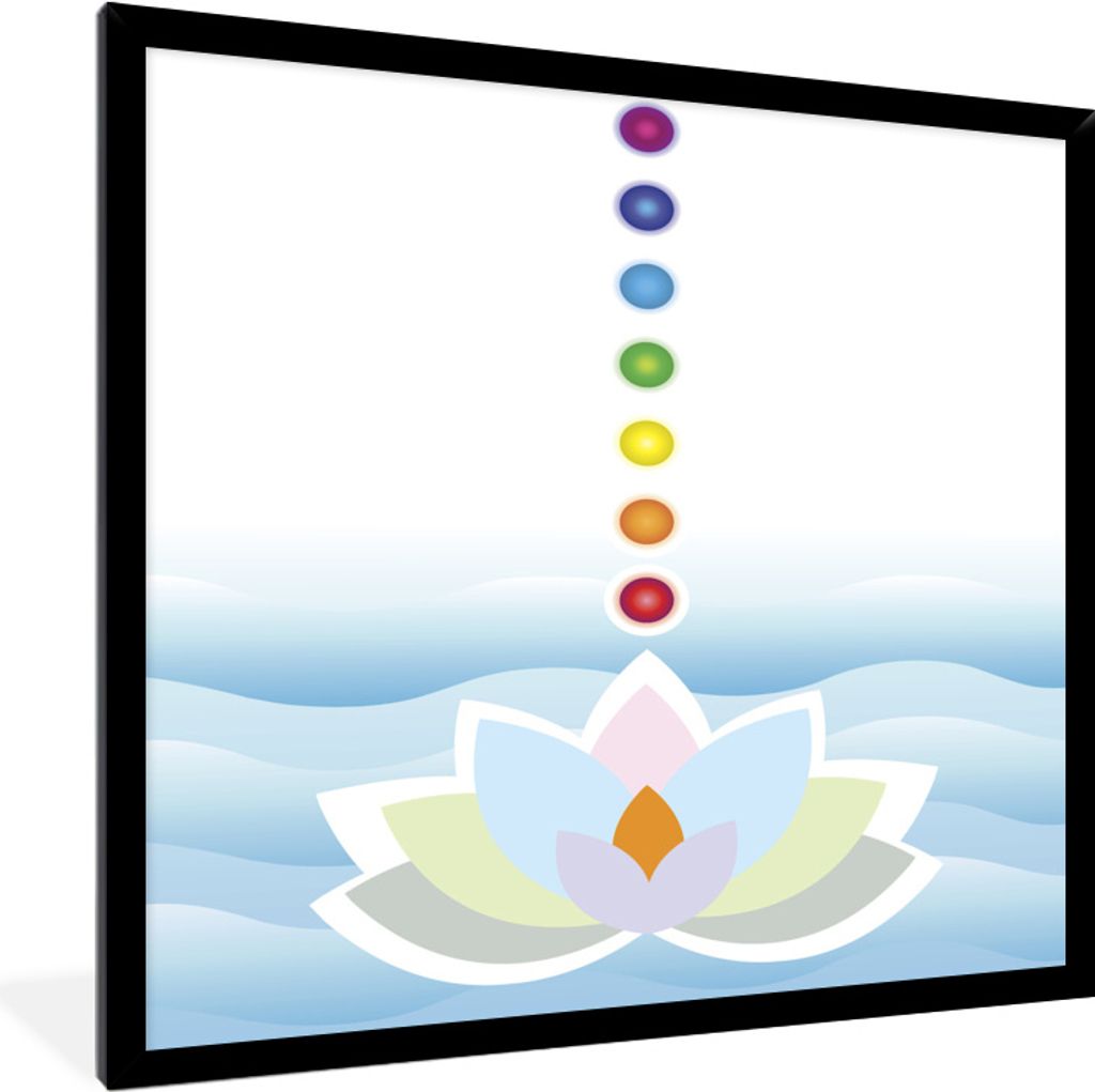 MuchoWow MuchoWow Gerahmtes Poster Illustration einer Lotusblume mit den sieben Chakren 30x40 cm - Poster mit zchwarzem Bilderrahmen - Wanddeko...