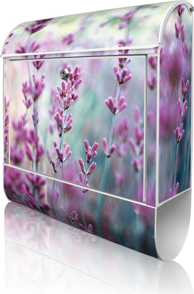 banjado Design Briefkasten Stahl weiß mit Zeitungsfach pulverbeschichtet "Lavendel 2" 38x46x12,5cm & 2 Schlüssel - Postkasten A4 Einwurf inkl. Mo...