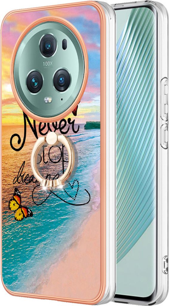 Hülle für Honor Magic5 Pro Muster TPU Silikon Stoßdämpfer Bumper Schutzhülle mit Ring Ständer Gold