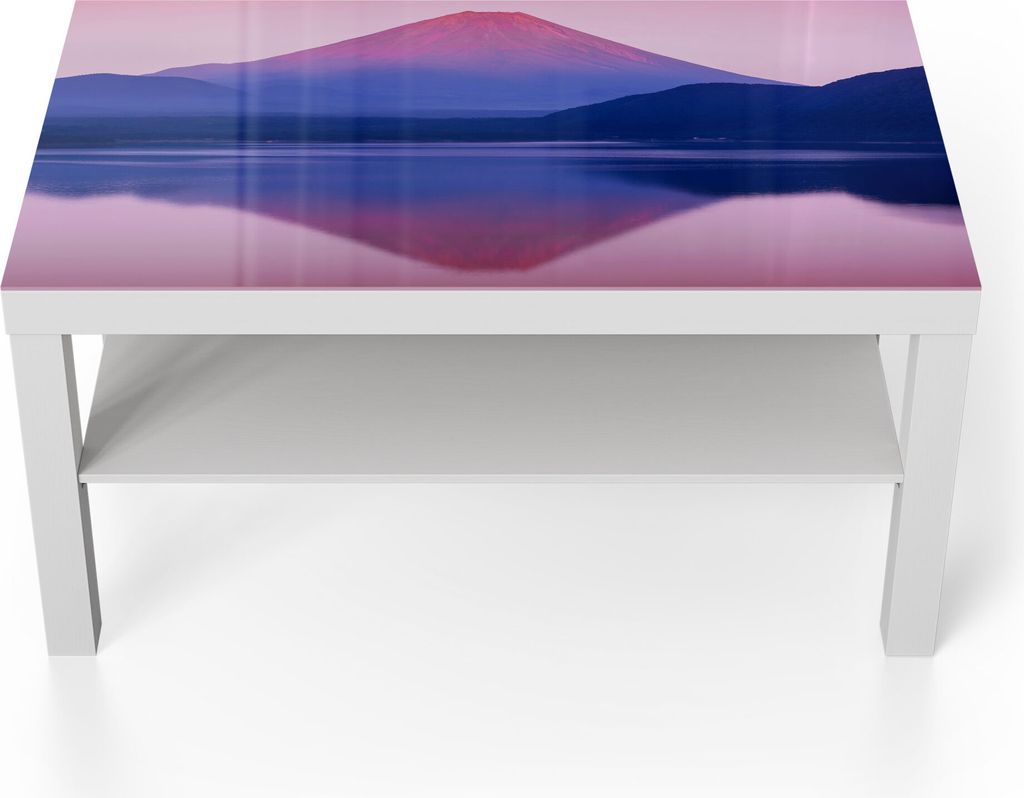 DEQORI Couchtisch 90x55 cm Weiß 'See Motosu und Mt. Fuji' Glas Beistelltisch