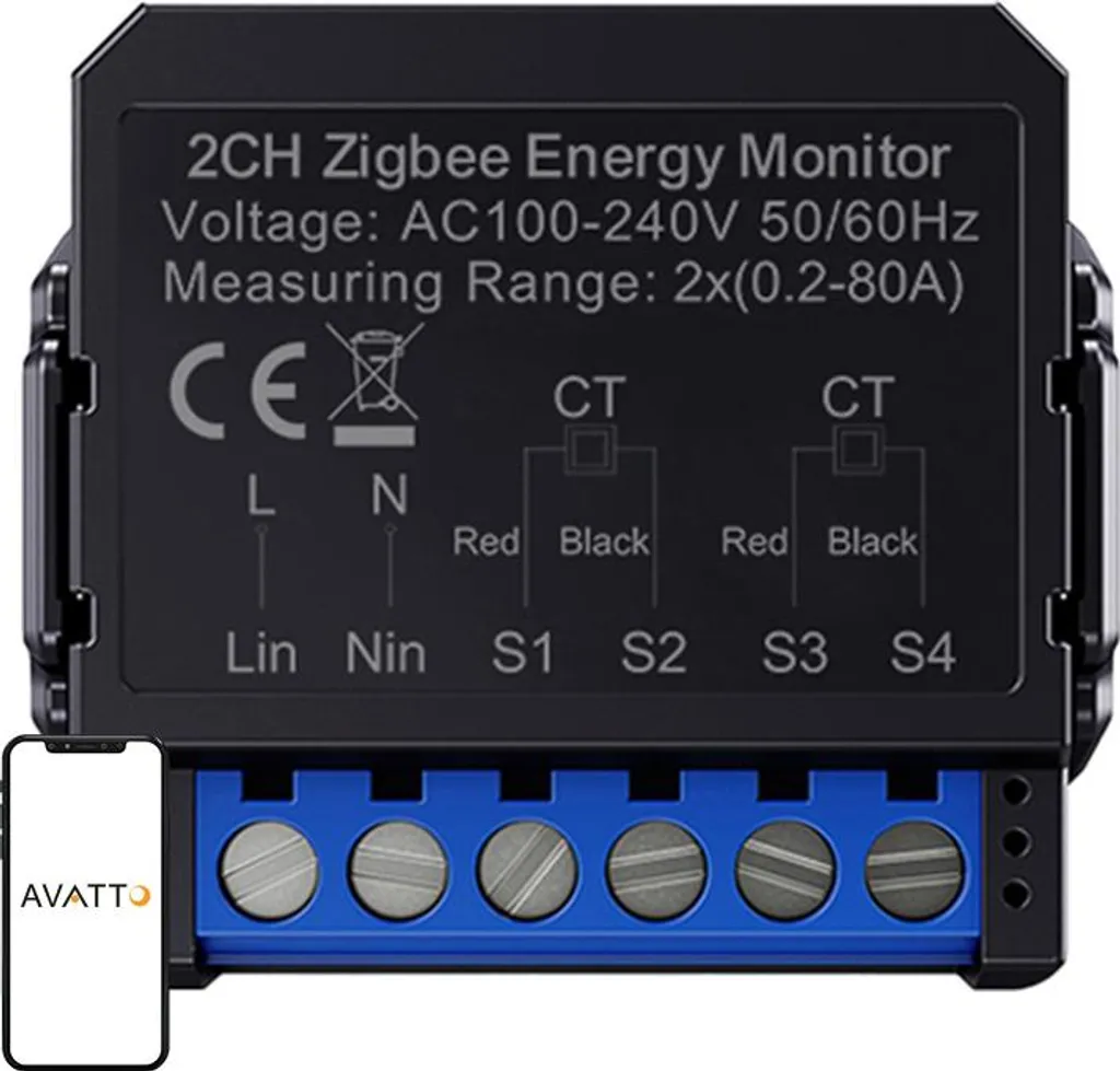 Compteur Zigbee Bidirectionnel Avatto ZWPM16-2 Mesure Énergie 80A Max