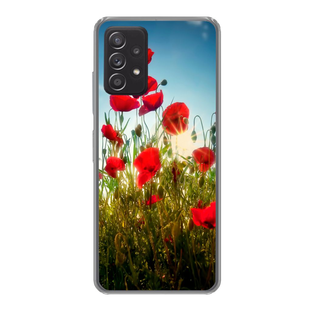 MuchoWow Handyhülle Schutzhülle Hülle für Samsung Galaxy A53 5G Mohnblumen - Toskana - Sonne - Rot - Blau Silikon Softcase Handy Hülle - Sch...