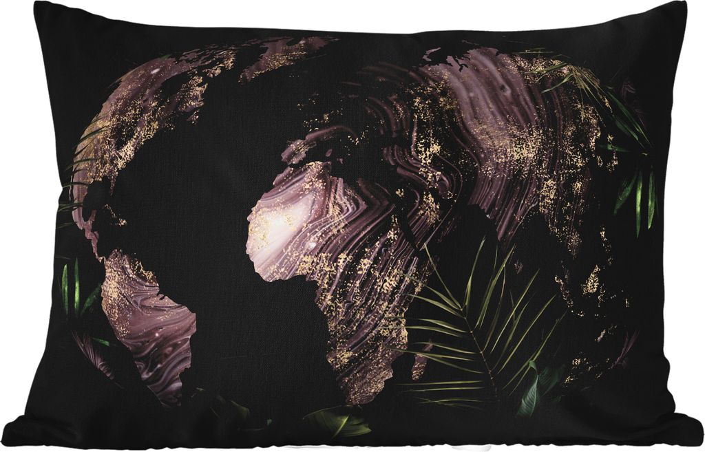 MuchoWow Outdoor Kissen - Weltkarte - Lila - Gold - 50x30 cm - Wetterfest - Lounge Kissen - Sofa kissen - Wohnzimmer Dekoration