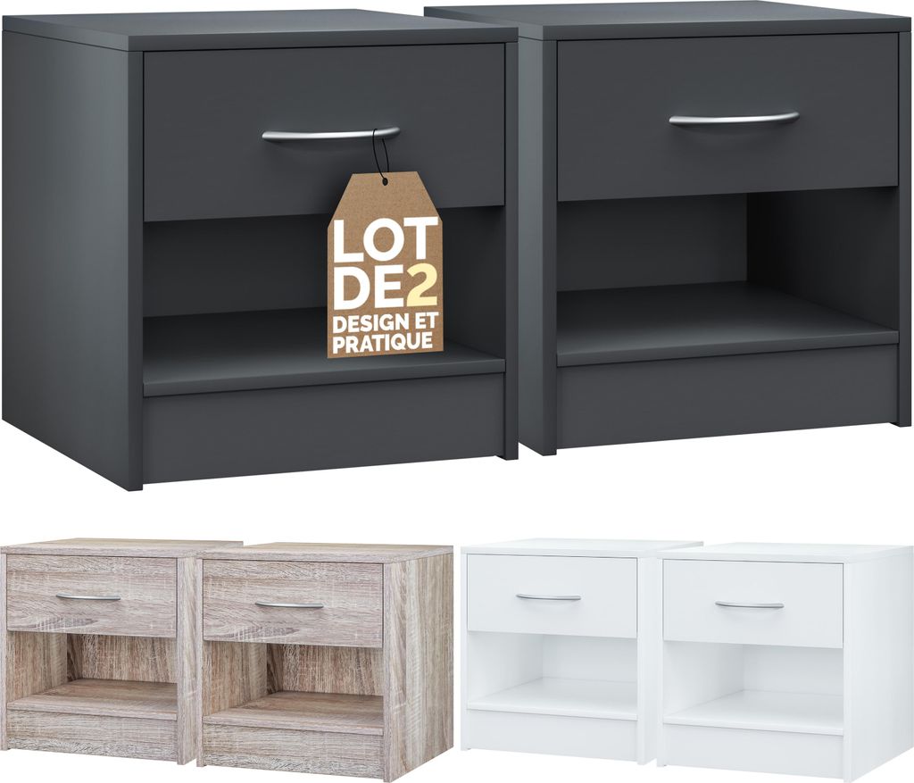 CASARIA® 2x table de nuit table de chevet Anthracite avec Image du produit 