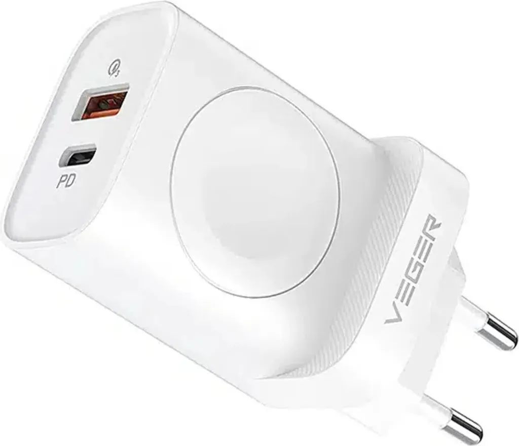 VEGER Caricatore da parete USB + Tipo C + caricatore compatibile con Watch PD 25W bianco